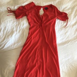 Topshop Midi Summer Red Polka Dot Dress Sz S (2)